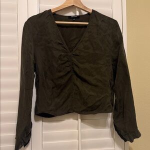 Madewell Dark Green Gathered Blouse